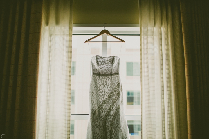 Wedding dress in window