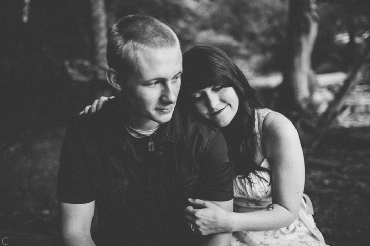 Black and white photo of boy and girl