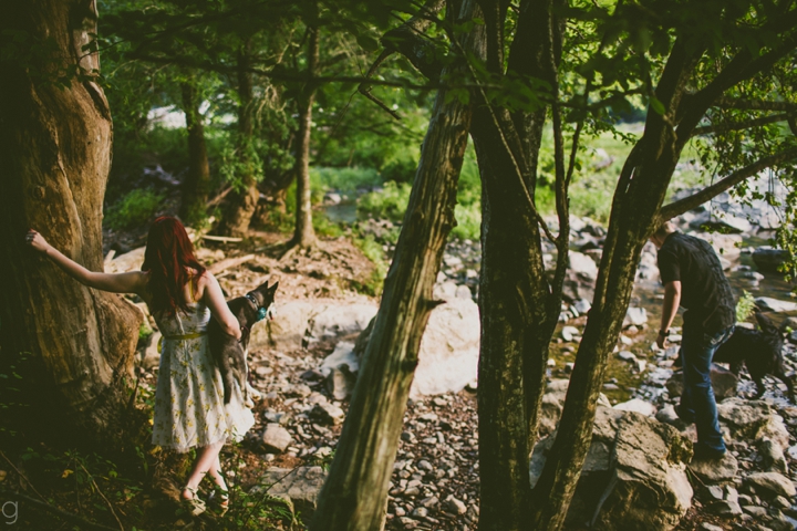 Couple walking in river