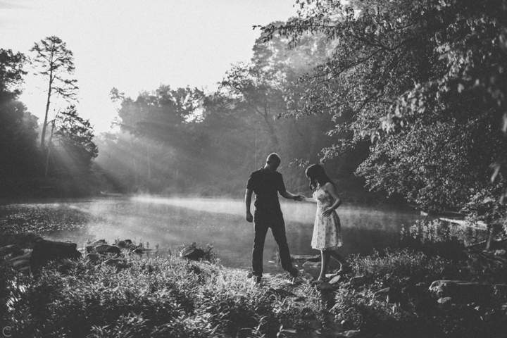 Couple with fog and river