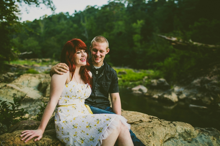 Couple laughing during engagement session