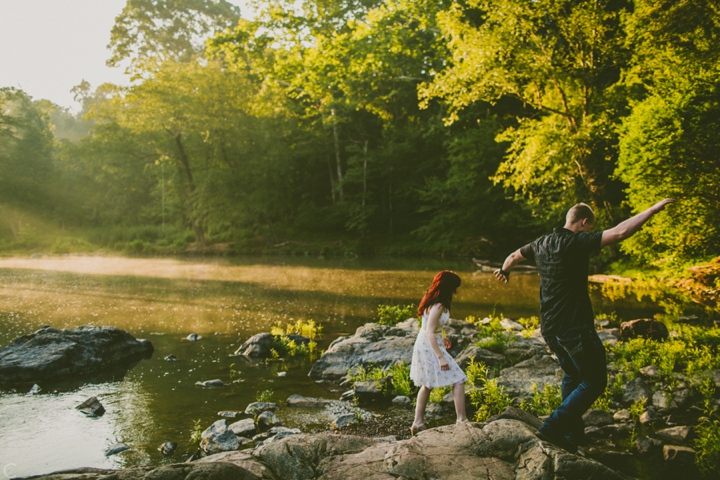 Couple walking on rocks