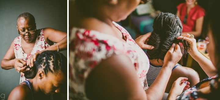 Doing bride's hair for wedding