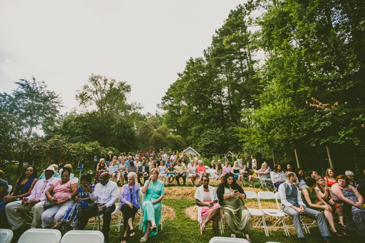 Private residence garden wedding ceremony setup