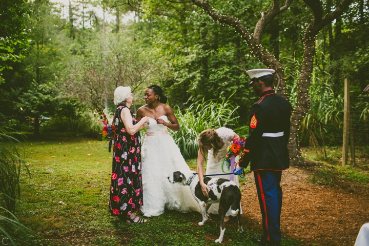 Brides greeting guests