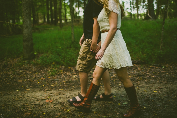 Couple holding hands and walking