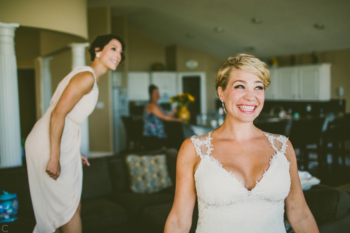 Excited bride getting ready