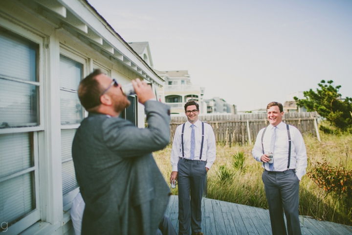 Groom drinking before wedding