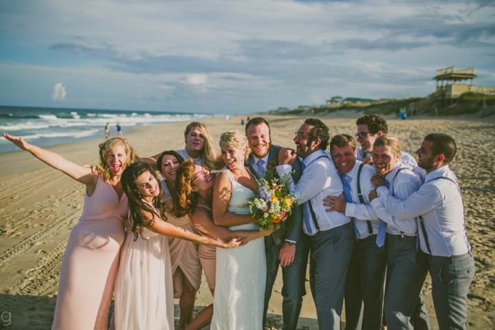 Bridal party laughing