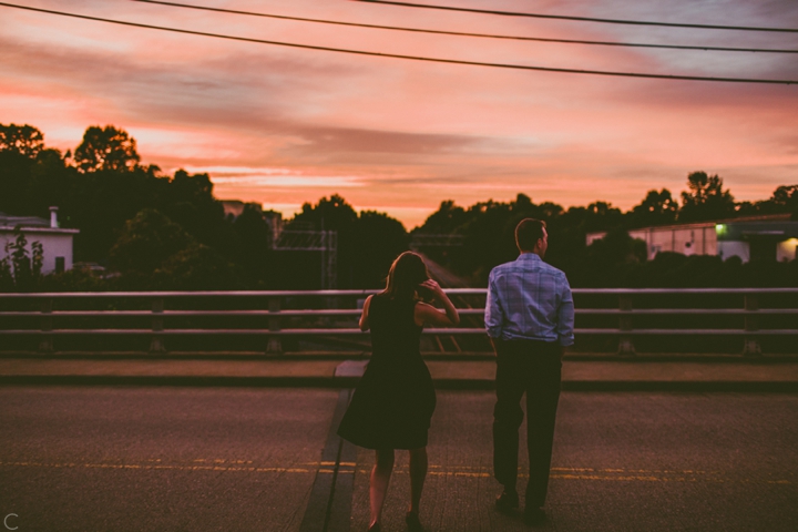 Couple walking into sunset