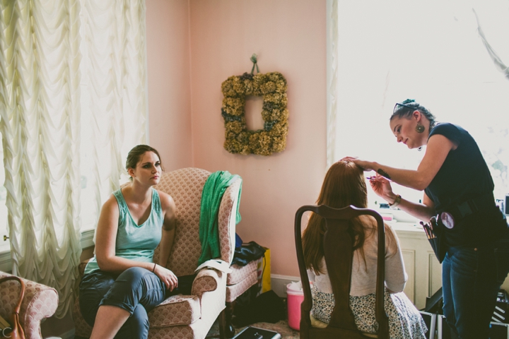 Bride getting makeup done