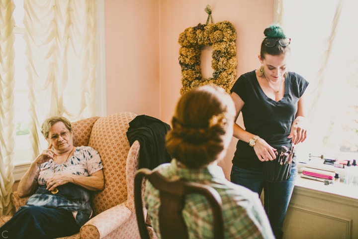 Bride getting makeup done