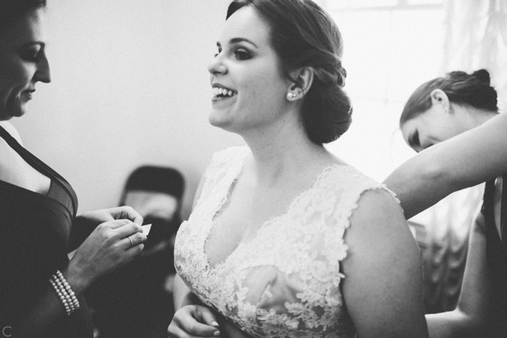 Bride getting dressed