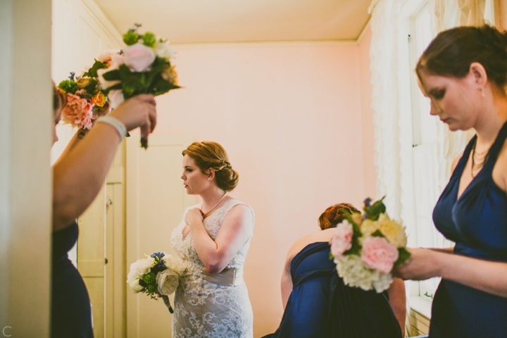 Bride getting dressed