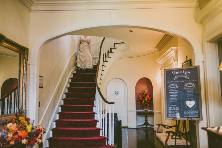 Bride walking down stairs