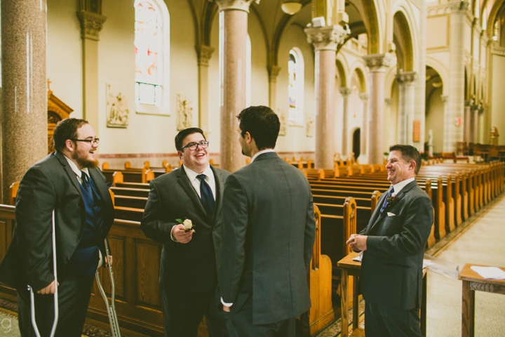 Men talking in church