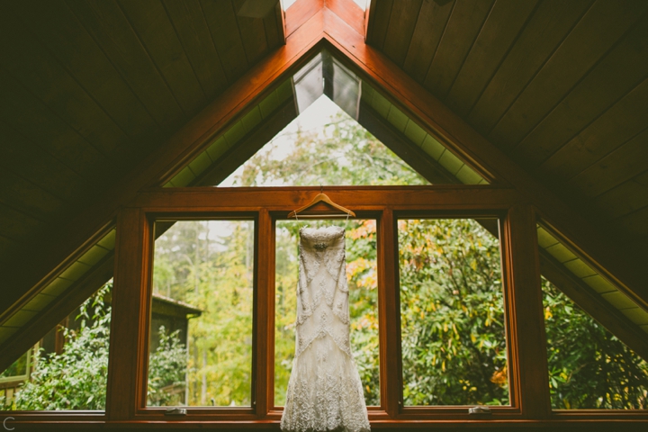 Wedding dress in window