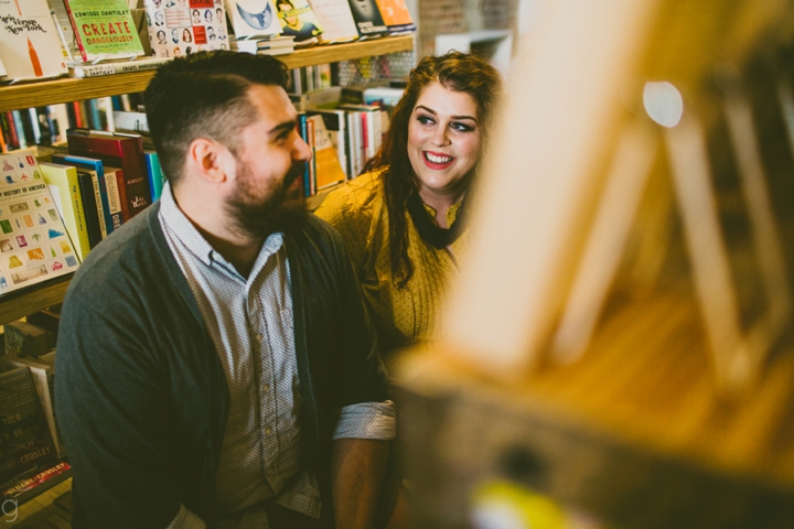 Couple sitting in bookstore