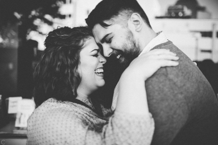 Black and white engagement photo