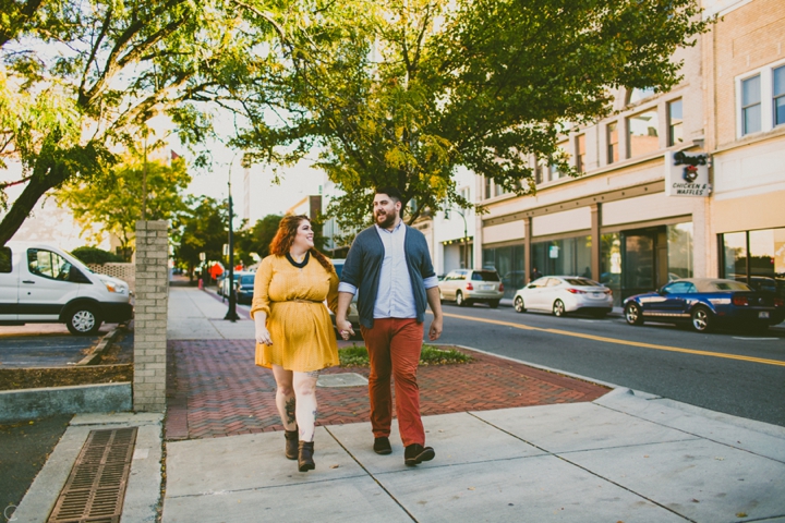 Couple walking in downtown Durham