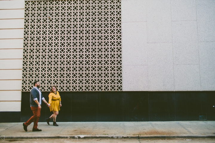 Couple walking down the street