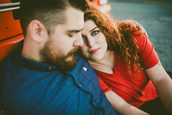 Woman in red shirt