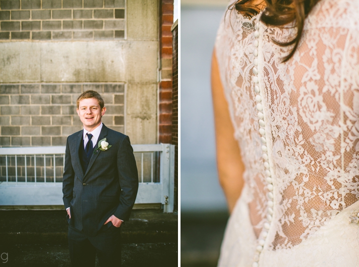 Back of bride's lace dress