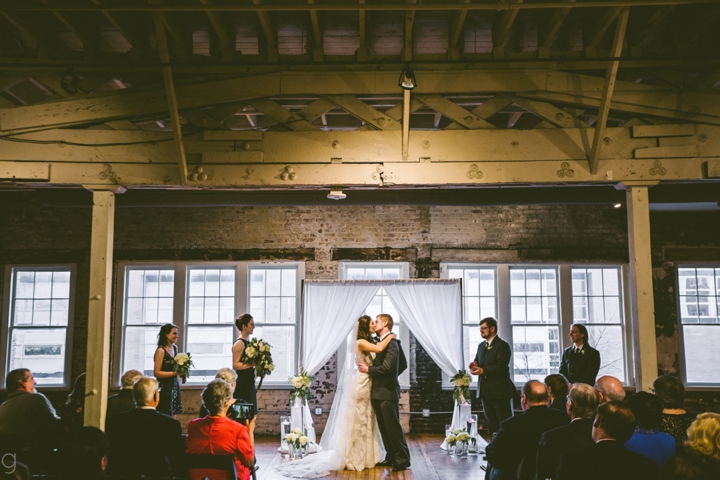 First kiss at The Stockroom wedding