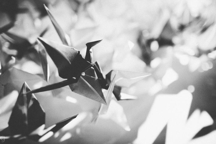 Paper cranes as wedding decorations