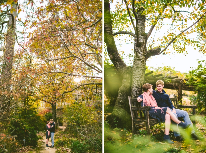 Couple sitting on bench at UNC arboretum