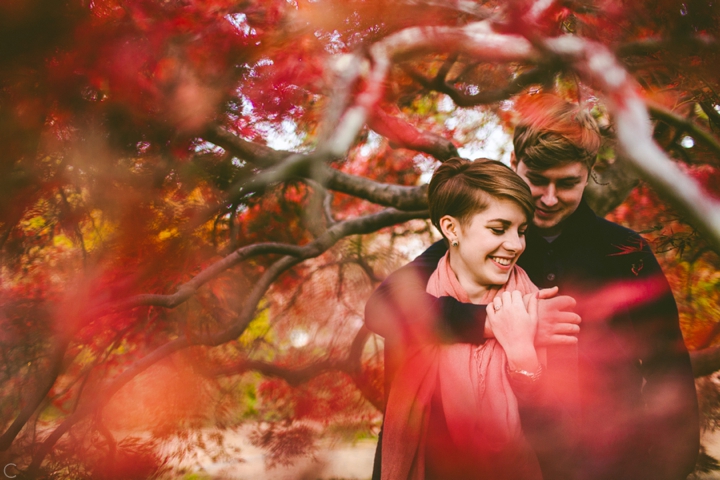 Wedding photographer with couple in Japanese Maple
