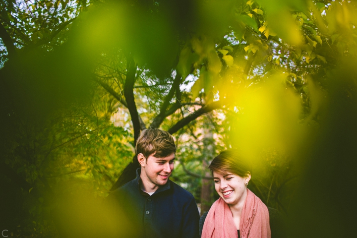 Couple laughing at engagement session