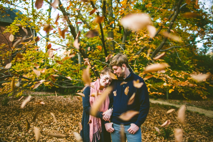Falling leaves at engagement session