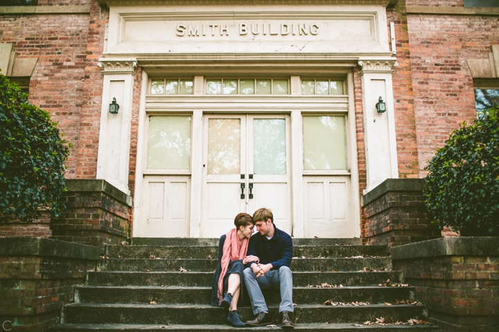 Couple sitting at engagement session