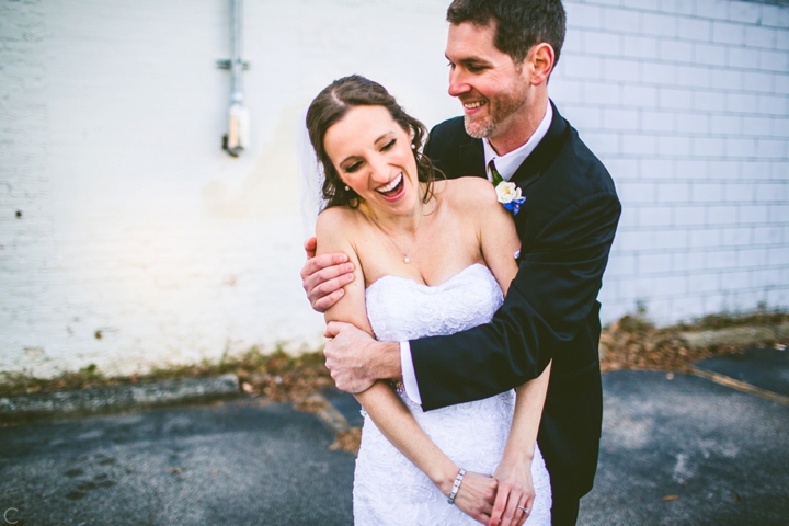 Husband and wife laughing