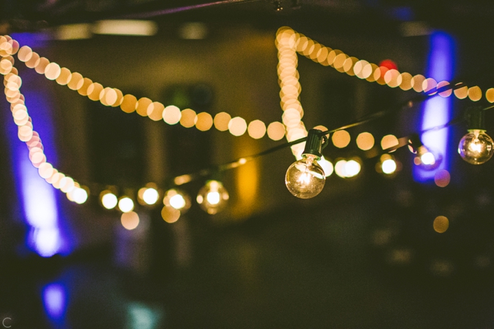 Cafe lights at wedding reception