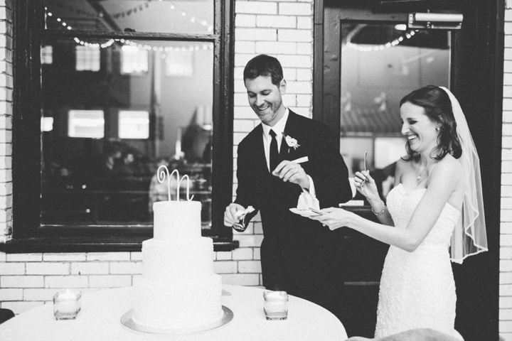 Cake cutting at wedding