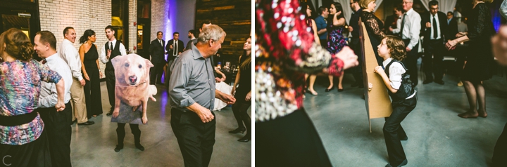 Cardboard dog at wedding