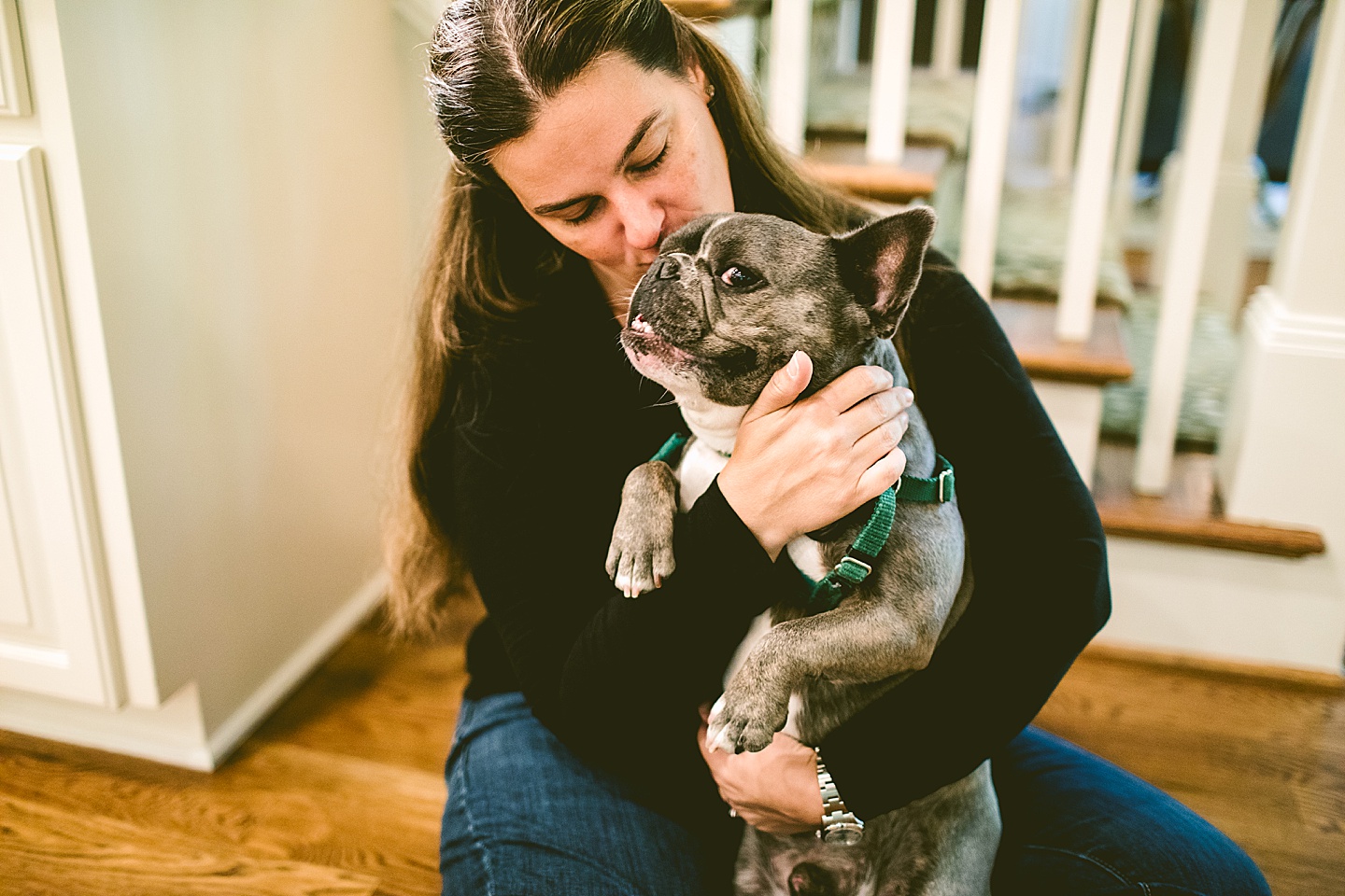 French bulldog smiling during family portraits