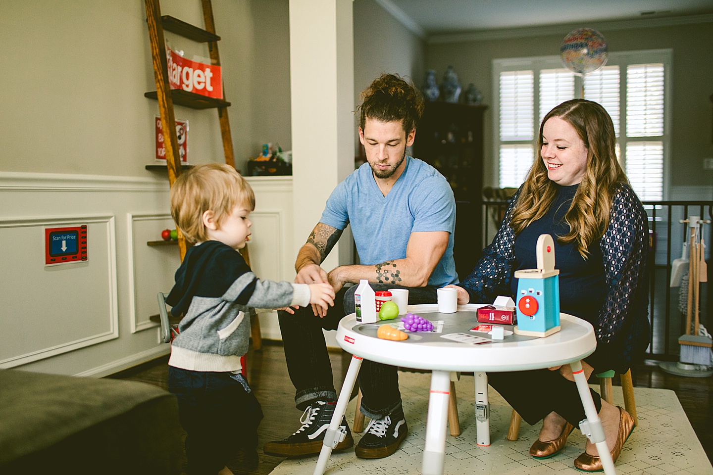 Kid serving parents food at Target store in-home