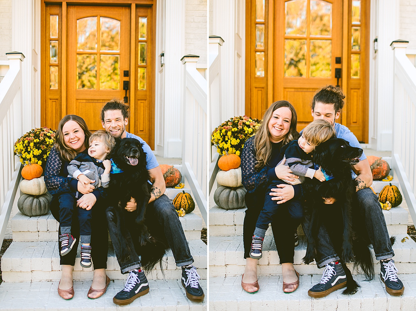 Family Christmas card on porch