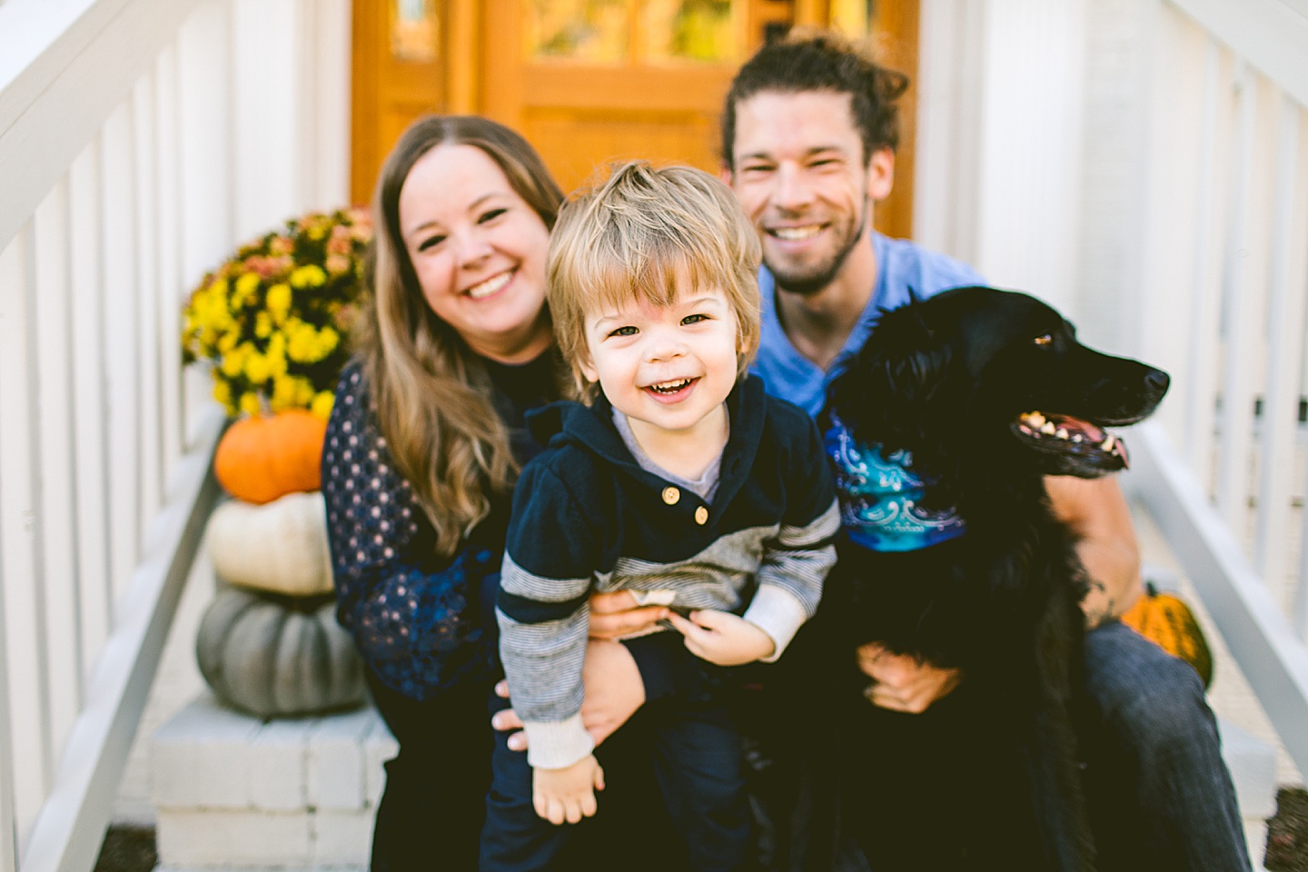 Family Christmas card on porch