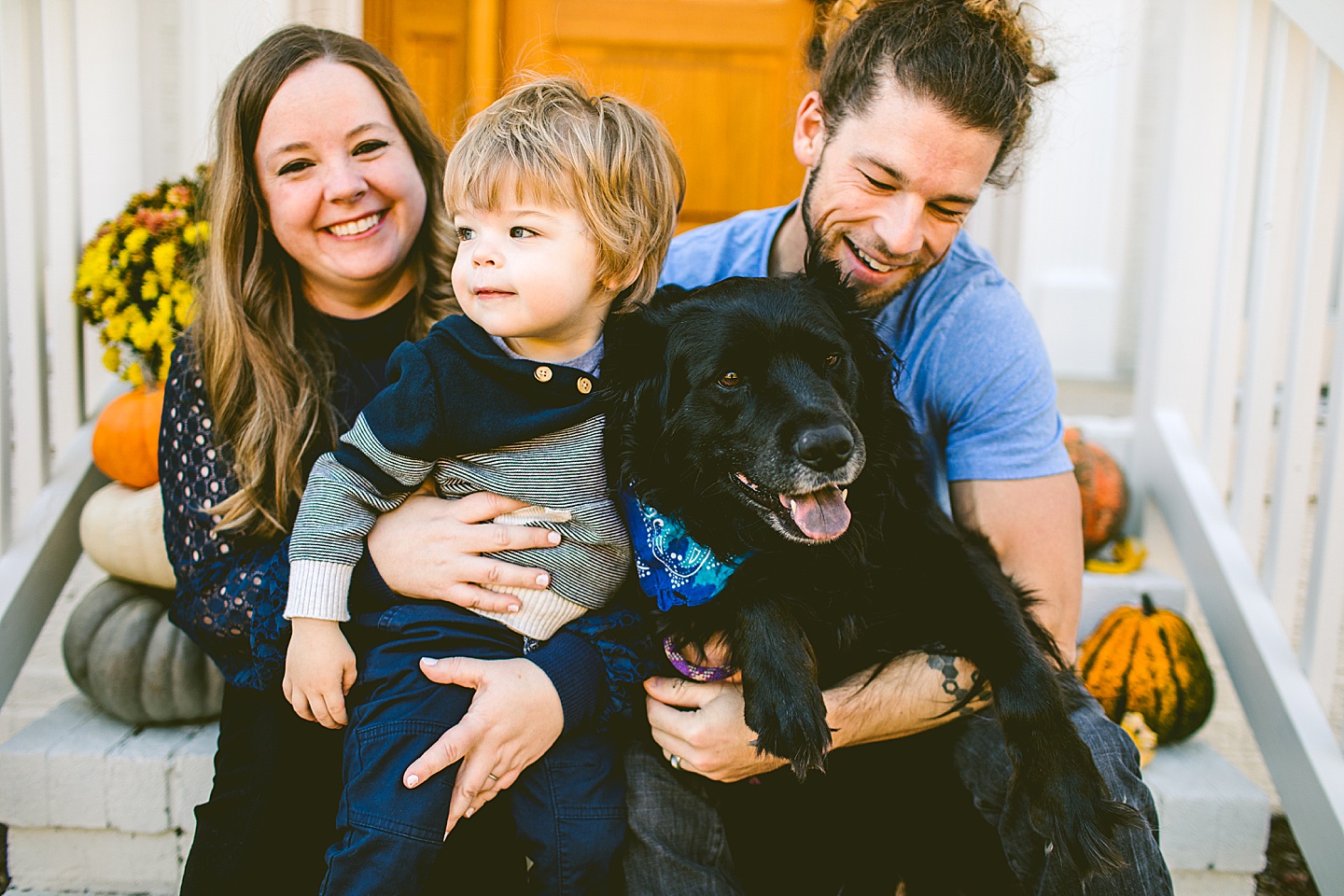 Family Christmas card on porch