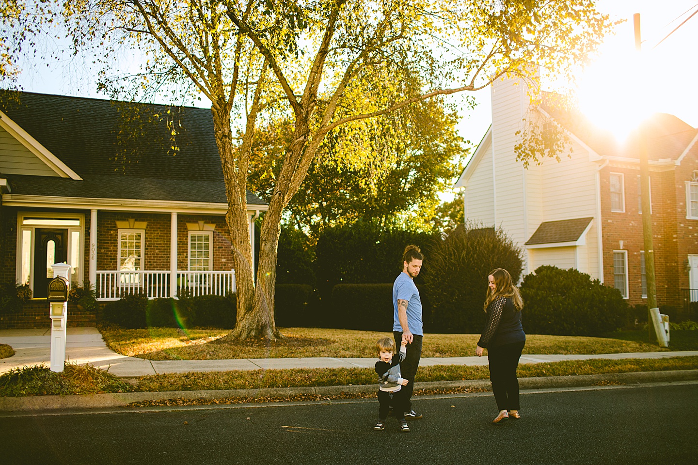 Family neighborhood walk in Raleigh