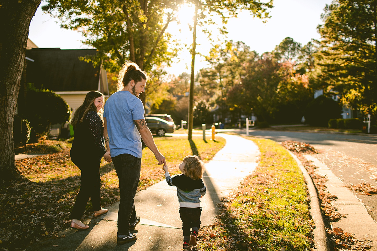 Family neighborhood walk in Raleigh