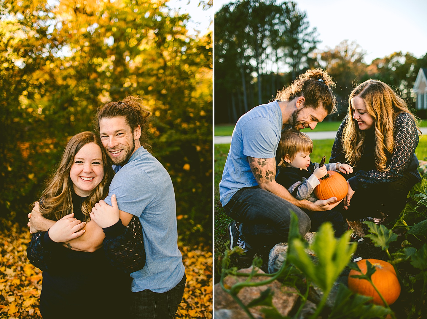 Kid carrying pumpkin at family photos