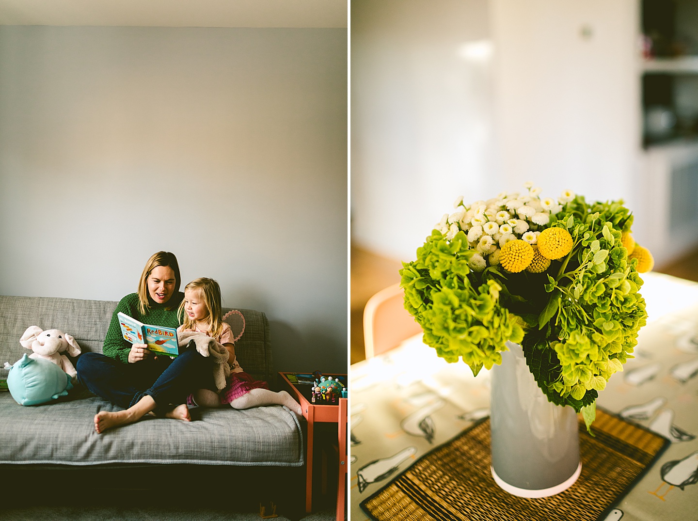 Mom reads a book to her daughter