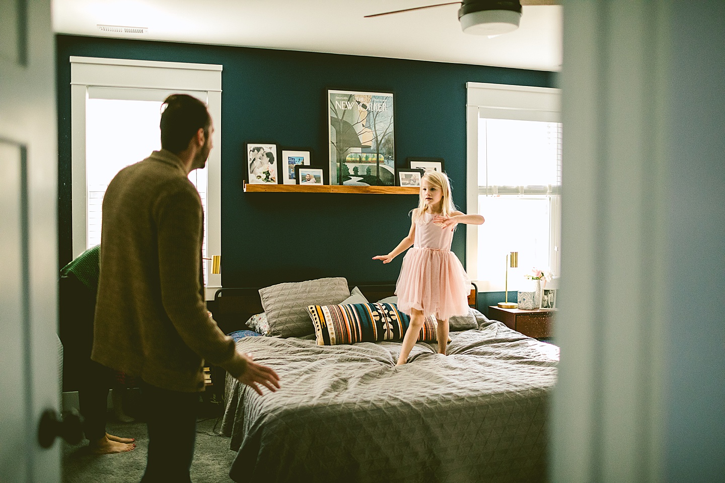 Kids jumping on the bed