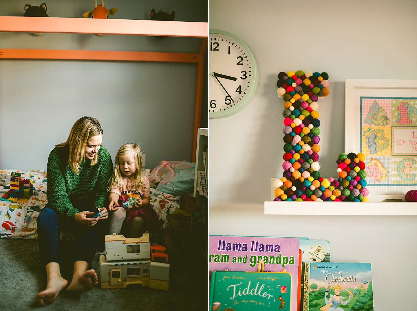 Mom playing with toys with daughter