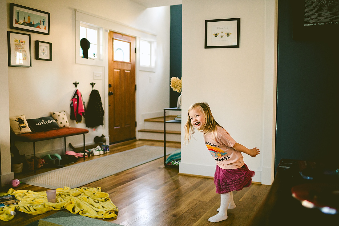 Little girl dancing in living room